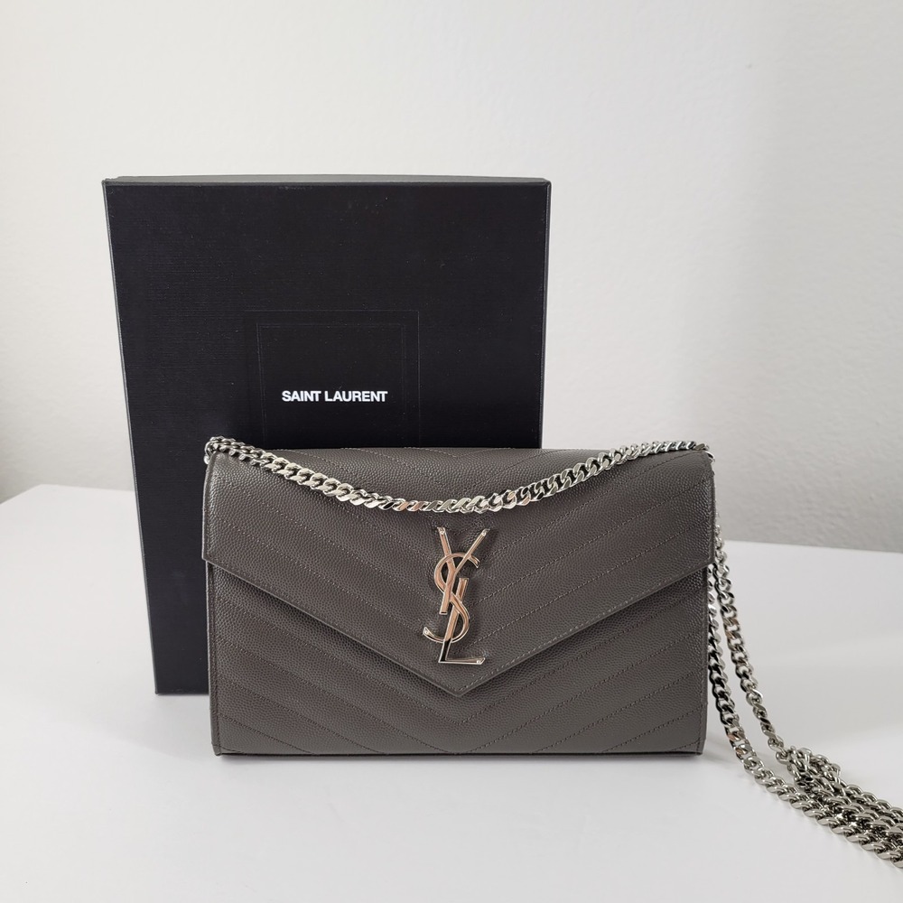Saint Laurent Crossbody Bag Large Wallet on Chain‎ Gray YSL Monogram Cassandre